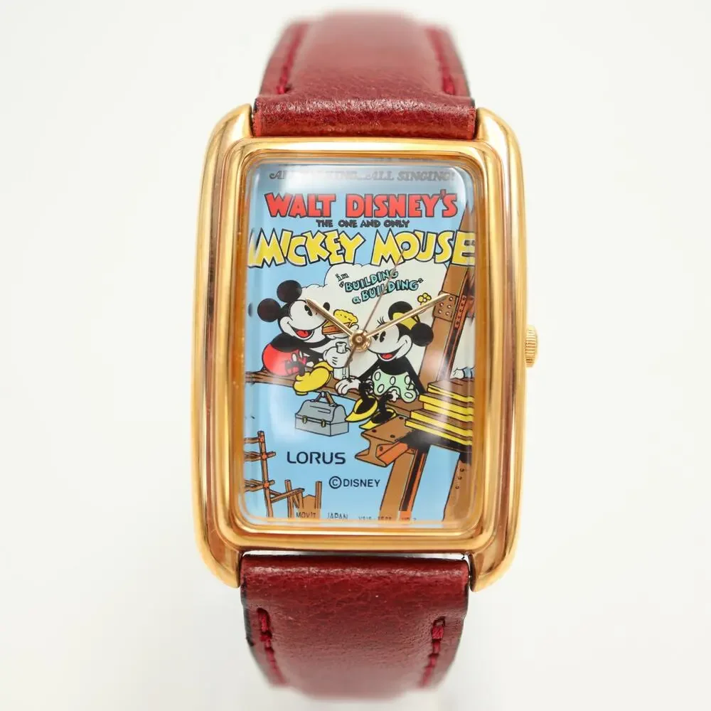 Lorus Mickey Mouse Walt Disney Building Tank 27mmm Watch Leather NOS NEW in Tin